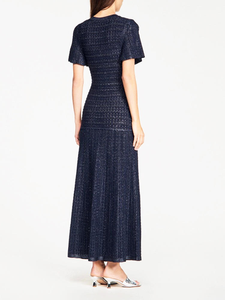 Abito Lungo in Maglia Testurizzata Effetto Scintillante Francese 2026 da Donna con <span class=keywords><strong>Maniche</strong></span> Corte a Volant e Bottoni Decorativi, <span class=keywords><strong>Vestito</strong></span> Formale da Sera Maxi - Product Image 2