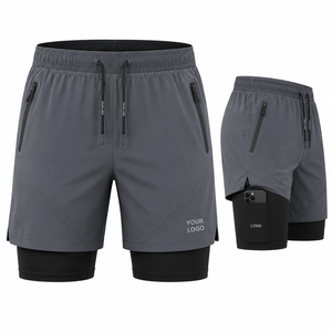 Men's 2-In-1 Double <b>Layer</b> Shorts With Compression Liner Quick Dry Sporty Bermuda Shorts With Zip Pockets And Drawstring Closure - Product Image 1