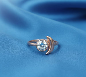 Blue Topaz 925 Sterling Silver <b>Moon</b> <b>Ring</b> Handmade Celestial Design Adjustable Women Gift Minimalist Gemstone Jewelry for Women - Product Image 2