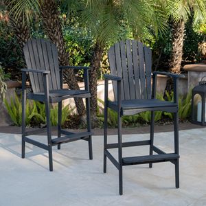 Set of 2 Dark Gray Outdoor Acacia <b>Wood</b> Adirondack <b>Barstools</b> - Product Image 5