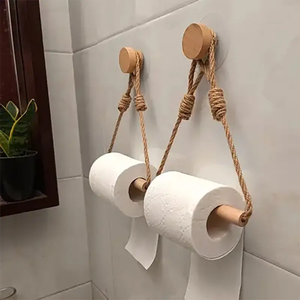 Home Storage Rope Toilet Paper <b>Roll</b> Holder Moon Shape Wood Hook Hanger Rope Toilet Paper Holder Hot Sale - Product Image 6