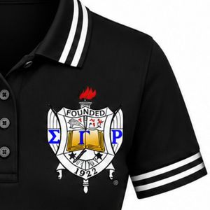 เสื้อโปโล Sigma Gamma Rho สีดำ เสื้อยืดคอปกแขนสั้นสำหรับผู้หญิง ตัวอักษรกรีก เสื้อผ้าชมรม ชุดลำลอง เสื้อกอล์ฟ ปักลาย - Product Image 5