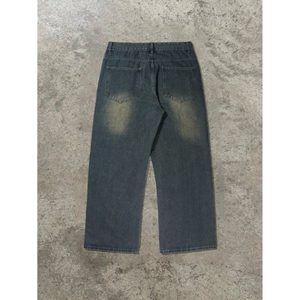 Jean en denim coupe droite texturé vert, style urbain, mode vintage rétro, pour toutes les saisons, éco-responsable - Product Image 2