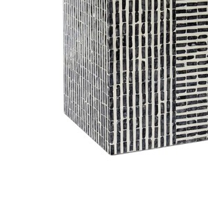 Charcoal Grey White Mixed Stripe Mosaic <b>Square</b> <b>Side</b> <b>Table</b> Stools Mother of Pearl Elegant Handcrafted Wooden Stool Decor - Product Image 4