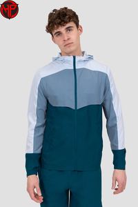 Conjunto Deportivo Cortavientos Color Block para Hombre, Chaqueta Ligera con Capucha y Pantalones Cortos, Ropa Deportiva para Exteriores, Logotipo Personalizado - Product Image 3