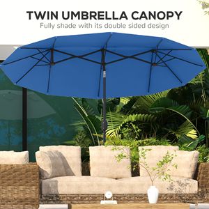 Parasol de terrasse double face bleu marine 9,5 pieds avec bouton d'inclinaison et manivelle, 3 aérations, 12 baleines, diamètres 2,5 m et 2,7 m - Product Image 5