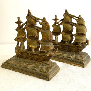 Traditional Metal <b>Bookends</b> With Ship Design Antique Weathered Finish Rectangle Shape Decorative Page Holders 2Pcs - Product Image 5