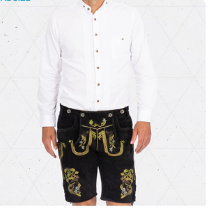 OEM Oktoberfest Men Bavarian Suede Leather Shorts High Quality Heavyweight Vintage Solid Mid Waist Embroidery Traditional Design - Product Image 1