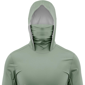 Wholesale Men's Solid Green Long Sleeve Hooded UV Protection Fishing Shirt with Face Cover Upf 50 Breathable Polyester Pullover - Product Image 3