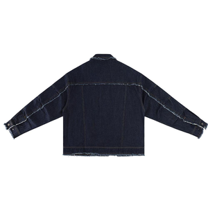 Veste en jean pour homme, bleu foncé, bords effilochés, col rabattu, coupe classique, style décontracté, manches longues, matière en coton - Product Image 4