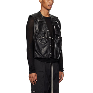 Gilet en cuir cargo noir sur mesure pour hommes, vente en gros, faible MOQ, veste sans manches en PU - Product Image 3
