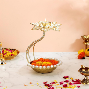 Cuenco Urli Metálico Dorado Pulido con Perlas de Loto, Portavelas Decorativo para Velas de Té, Cuenco Flotante para Flores para Diwali y Bodas - Product Image 2