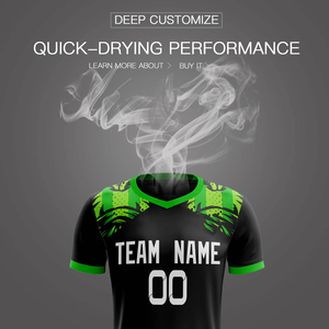 Prix de gros pour uniforme de football personnalisé, maillot de football élégant et pas cher, ensemble complet noir et vert, service OEM ODM - Product Image 3