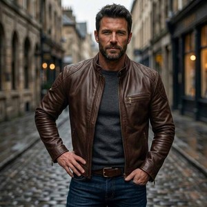 Veste en cuir pour homme, style motard, à carreaux, respirante, décontractée pour l'été, pour garçons, veste en cuir de pilote - Product Image 1