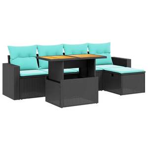 Juego de sofás de patio de ratán sintético negro de 6 piezas con cojines, muebles de exterior - Product Image 2