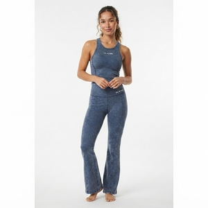 Women <b>Blue</b> Acid Wash Yoga Set Tank <b>Crop</b> <b>Top</b> High Waist Flare Leggings Gym Fitness Workout Activewear - Product Image 4