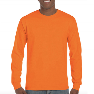 T-shirt à manches longues pour homme, orange, col rond, coupe classique, couleur unie, 100% coton, tricoté, design uni - Product Image 1