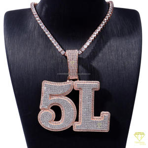 Personalized " 82 " <b>Number</b> Pendant Necklace With Iced Cuban Link Chain Sparkling Moissanite Hip Hop Jewelry - Product Image 5