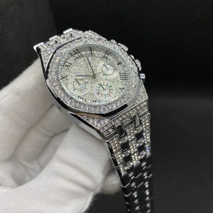 Montre unisexe de luxe 44 mm avec bracelet en caoutchouc, diamants Moissanite, cadran rond en alliage, style Hip Hop, bracelet en acier, parfaite - Product Image 4