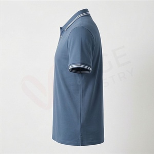 Polo à manches courtes bleu pour homme, en coton piqué, décontracté, respirant, coupe classique, design tricoté uni - Product Image 3