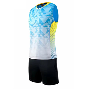 ชุดเสื้อบาสเก็ตบอลแบบซับลิเมชั่นคุณภาพสูง OEM แบบกำหนดเอง แขนกุด คอวี ลายพิมพ์เรขาคณิต แห้งเร็ว สำหรับผู้ใหญ่ทั้งชายและหญิง พร้อมชื่อและหมายเลข - Product Image 5