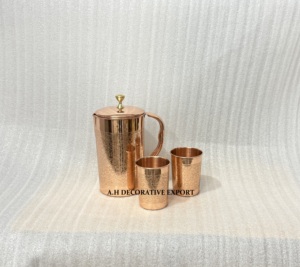 Traditional Pure Copper Water Jug with 2 <b>Glasses</b> Set Handcrafted Hammered Copper Pitcher for Decorative Copper Drinkware - Product Image 4