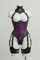 Set Korset Kulit Harness Lingerie Seksi Kostum Gaya Bondage Pakaian Fetish Bodysuit Combo