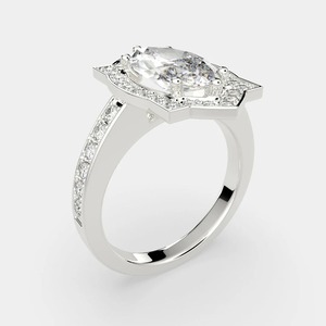 18K White <b>Gold</b> Marquise Lab Grown Diamond Art Deco Geometric Halo <b>Ring</b> IGI Certified Luxury Bridal 6 Prong Claw Setting Pave <b>Set</b> - Product Image 2