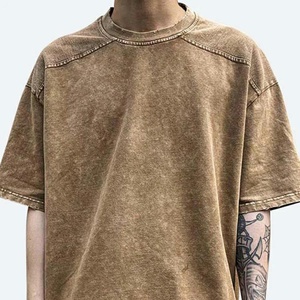 Camiseta de algodón lavado oversize para hombre, estilo urbano, color liso, cuello redondo, manga corta, corte jersey. - Product Image 3