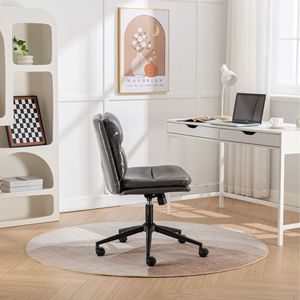 Sedia Girevole Regolabile Bizerte con Seduta Incrociata, Comoda Sedia da Ufficio o da Toeletta Grigia con Seduta Larga - Product Image 3