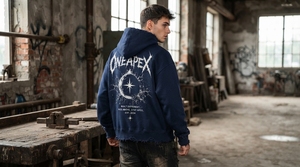 Sudadera con capucha para hombre, azul oscuro, desgastada, oversize, con estampado gráfico, estilo streetwear, casual y de moda - Product Image 6