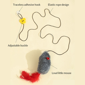 Elastic Rope Interactive Cat Teaser <b>Mouse</b> Feather <b>Toy</b> with Adhesive Hook Adjustable Buckle for Indoor Cats - Product Image 6