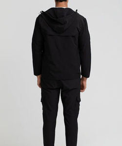 Veste décontractée coupe oversize en coton tricoté noir à capuche avec fermeture éclair coupe-vent pour homme – Idéale pour l'automne - Product Image 2