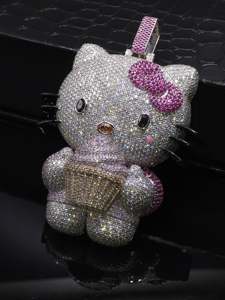 Fully Iced Out Hello Kitty <b>Pendant</b> VVS Moissanite Heavy Solid Back 925 Silver 10K 14K Solid Gold <b>3</b> Inch Hip Hop Charm Medallion - Product Image 2