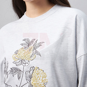 Sweat-shirt à col rond pour femme, imprimé floral, décontracté, manches longues, pull-over, 100% coton, tricoté, respirant, imprimé sur le devant - Product Image 5