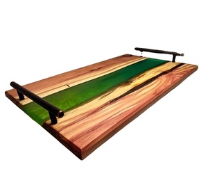 Vente à chaud Plateau de service en bois de luxe fait à la main Plateau de service en résine en bois décoratif moderne et élégant avec poignée en métal - Product Image 6