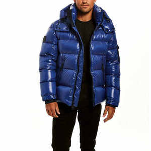 Chaqueta Acolchada Azul con Capucha para Hombre, Cierre de Cremallera, Resistente al Viento, Rellena de Plumón, Abrigo Casual de Invierno, Corte Regular - Product Image 6