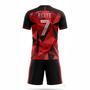 Conjunto de Camiseta de Fútbol Geométrica Roja y Negra para Hombre, Sublimada, Cuello en V, Manga Corta, Absorbe la Humedad, Ajuste Atlético, Uniformes para Adultos - Product Image 6