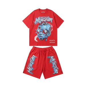 CLOVIX SPORTS Summer Mens Graphic T <b>Shirt</b> and Shorts Set Heavyweight Cotton Oversized Streetwear Summer Two Piece - Product Image 4
