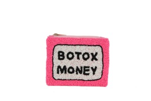 Pochette à monnaie en coton brodée à la main avec perles, motif Botox, en perles de rocaille roses, avec fermeture éclair et couleurs mélangées - Product Image 1