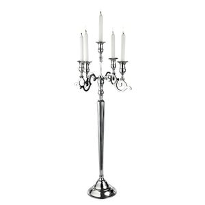 Elegant 5-Arm Silver Aluminum <b>Candelabra</b> Tall Floor Standing Candle Holder Polished Metal Wedding & Event Centerpiece Home Decor - Product Image 3