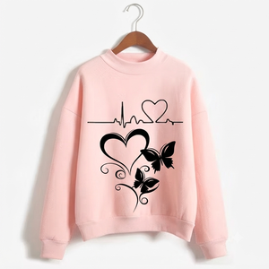 Ostriya Intl 2026 Women 100% Cotton Lightweight Embroidered Front Sweatshirt Loose Fit Oversized Winter Solid Turtleneck - Product Image 3