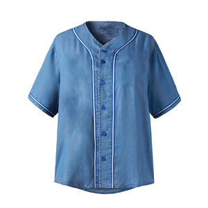 เสื้อเบสบอลยูนิเซ็กซ์ Zeta Denim แบบคอวี ตัวอักษรกรีก ปักชื่อทีมได้ตามต้องการ เสื้อเชิ้ตติดกระดุมสำหรับผู้หญิง สไตล์ลำลอง ทรงพอดีตัว พรีเมียม สำหรับชมรม - Product Image 3