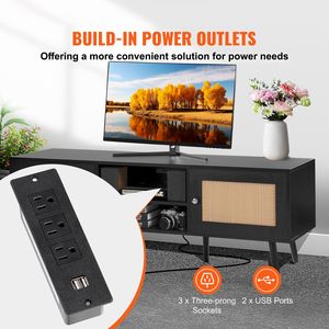 Mobile TV Moderno Boho per TV da 65 Pollici, Centro Intrattenimento con Ante in Rattan, Funzione Estensibile e Porte USB - Product Image 2