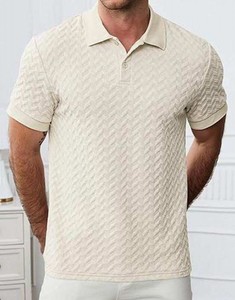 Chemise Homme Tricotée à Manches Courtes avec Logo Personnalisé sur le Devant, Texture Unie, Col Golf, Polyester/Coton, Séchage Rapide - Product Image 3