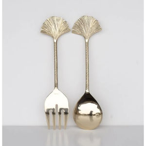 Juego de cuchara y tenedor para ensalada de acero inoxidable dorado de diseño moderno con mangos blancos para restaurante, hogar y ocasiones formales. - Product Image 2