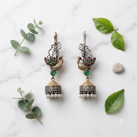 Boucles d'oreilles pendantes paon oxydé imitation perle, style bohème indien Bollywood, vente en gros directe usine