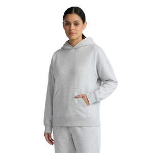 Plus Size Women's Oversized Anti-Wrinkle Hoodie Fleece Drop Shoulder Long Sleeve Solid Grey Pullover Sweatshirt 100% Cotton - Product Image 2