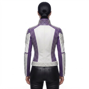 Women Leather Studded <b>Jacket</b> Wholesale Female Leather Studded Slim Fit Biker <b>Jacket</b> Ladies Stand Collar Leather Studded <b>Jacket</b> - Product Image 2