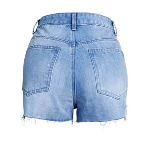 Shorts de Mezclilla de Cintura Alta Cruzada para Mujer, Corte Recto y Holgado, Transpirables, Color Azul Claro - Product Image 5